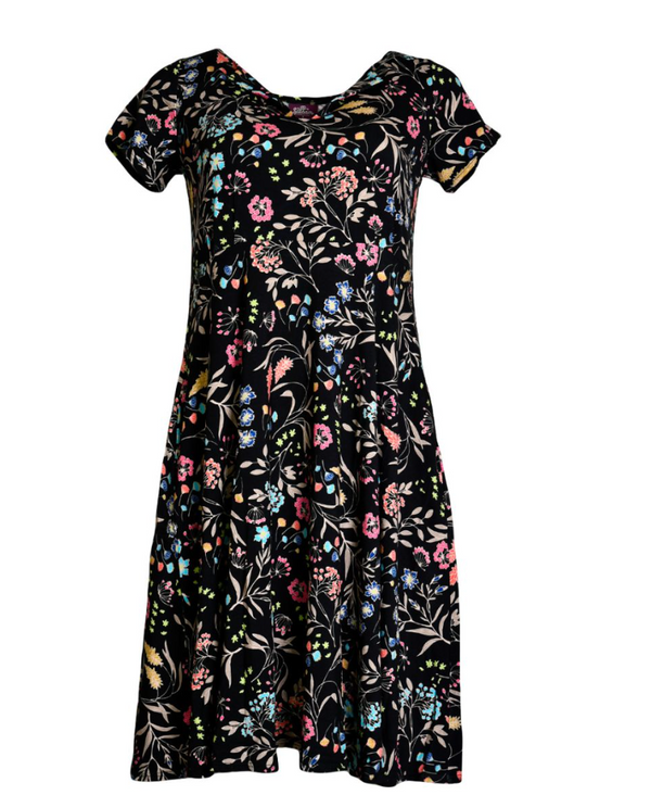 Black Floral V-Neck Pocket Dress
