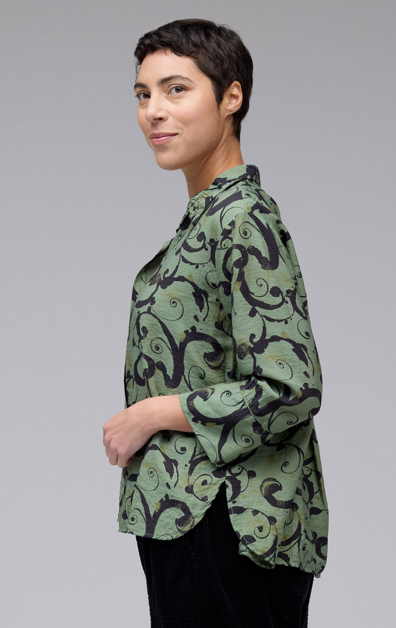 Green Swirls Button Top
