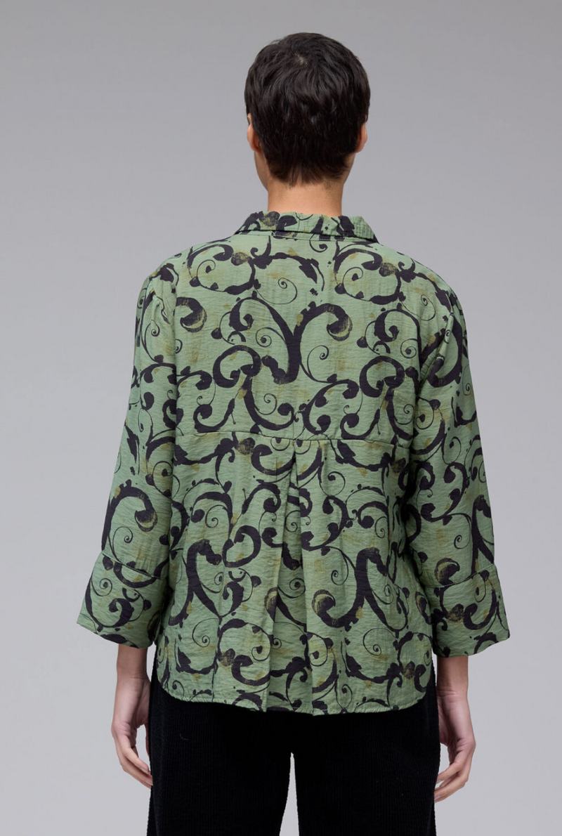 Green Swirls Button Top