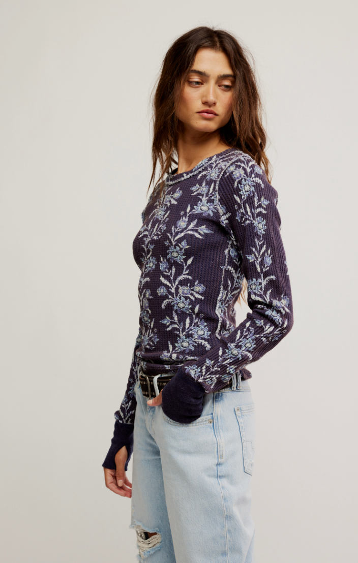 Blue Floral Thermal Top