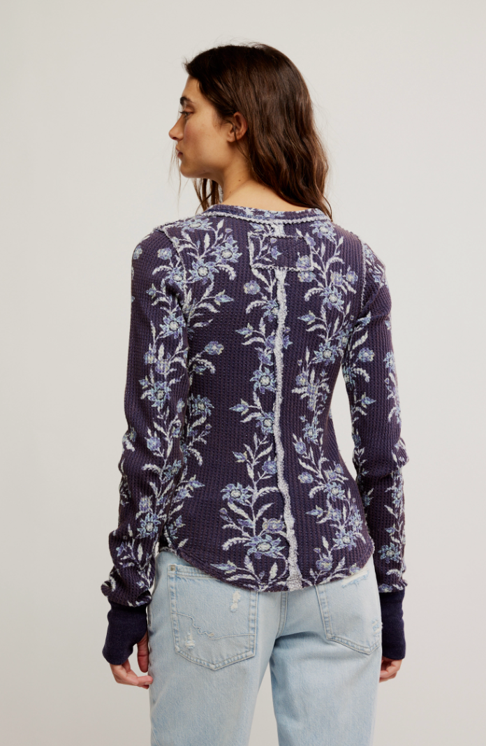 Blue Floral Thermal Top