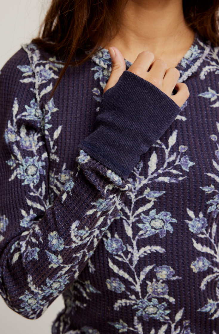 Blue Floral Thermal Top