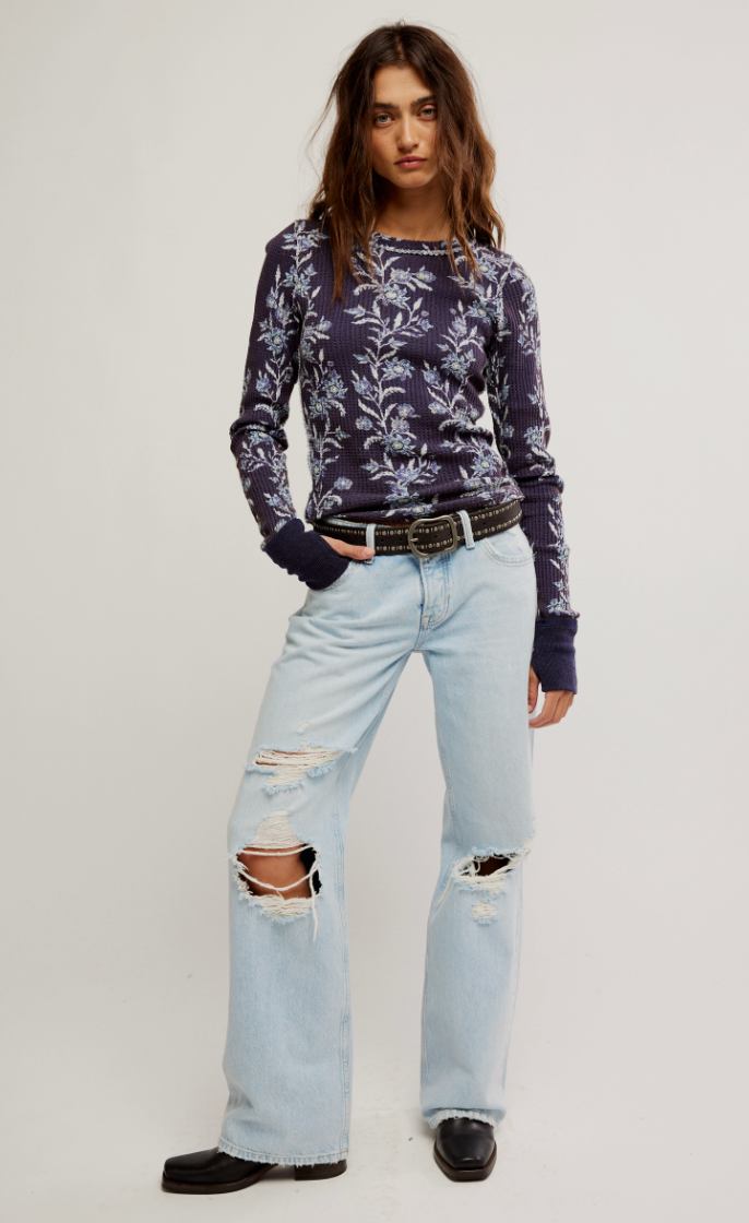 Blue Floral Thermal Top