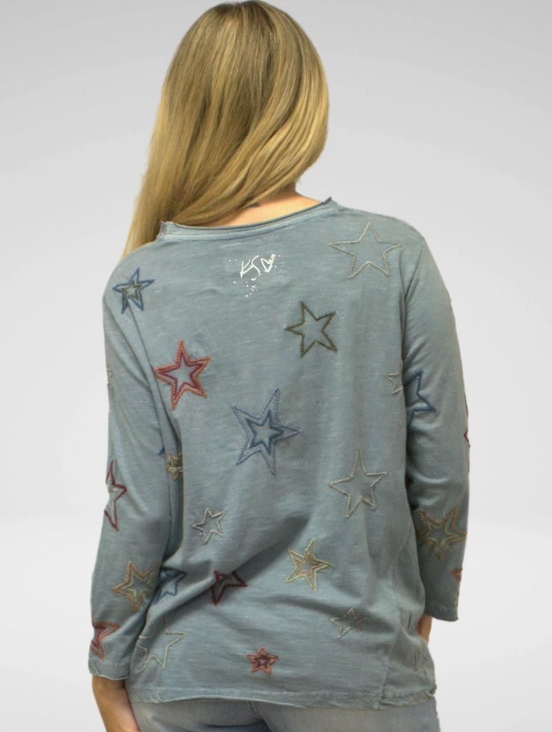 Blue Stars Embroidered Top