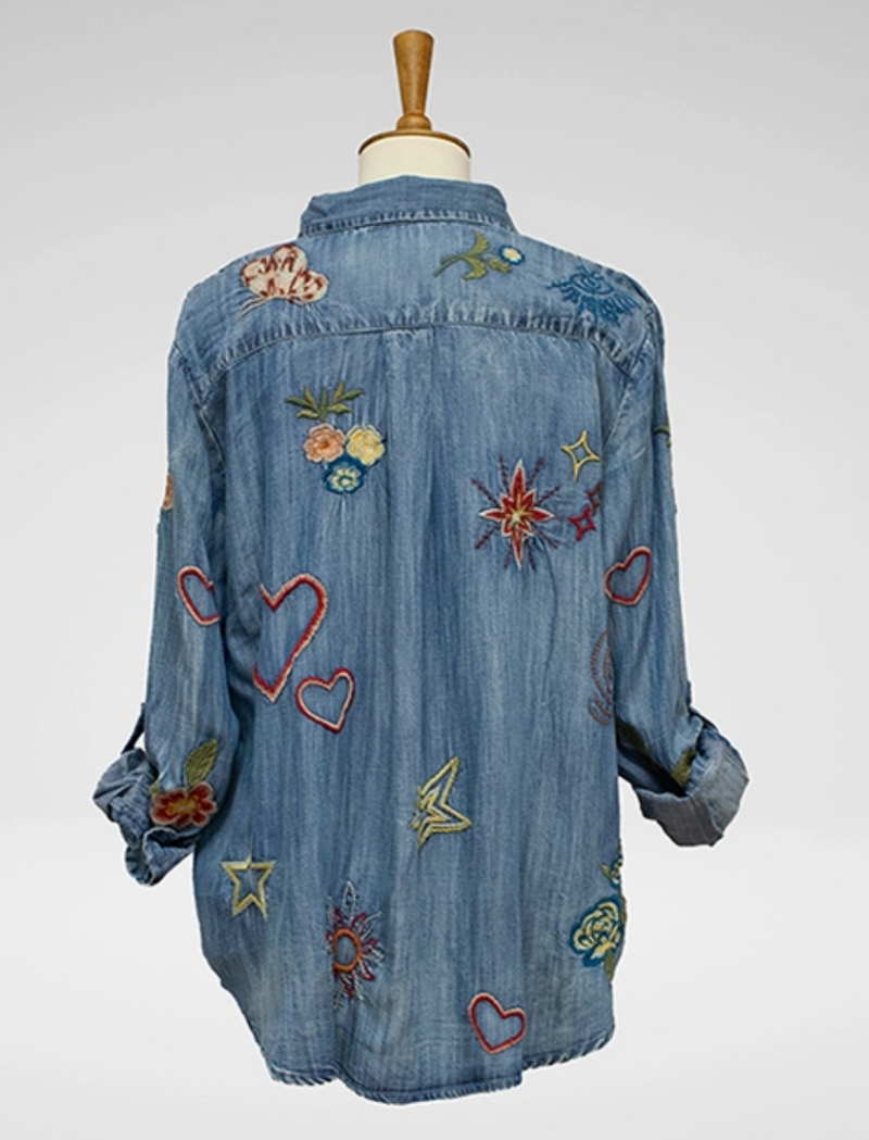 Denim Multi Embroidered Top