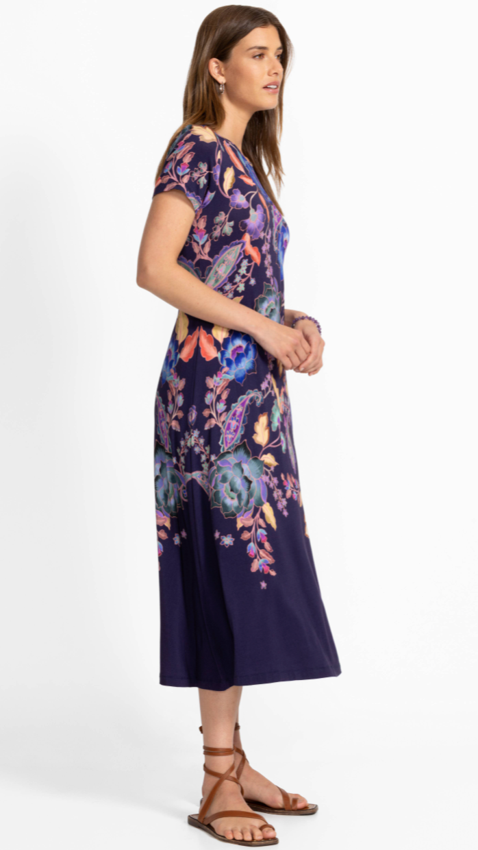 Floral Boat Neck Cap Sleeve Dress