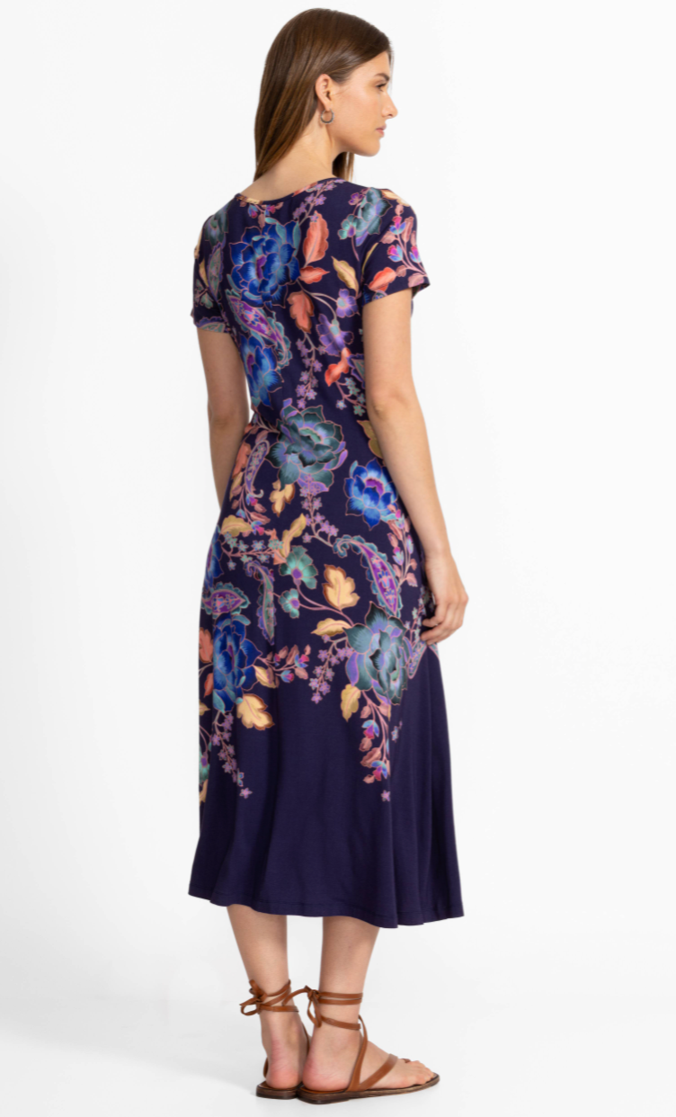 Floral Boat Neck Cap Sleeve Dress