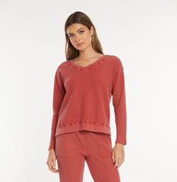 Spiced Cider Waffle V-Neck Top
