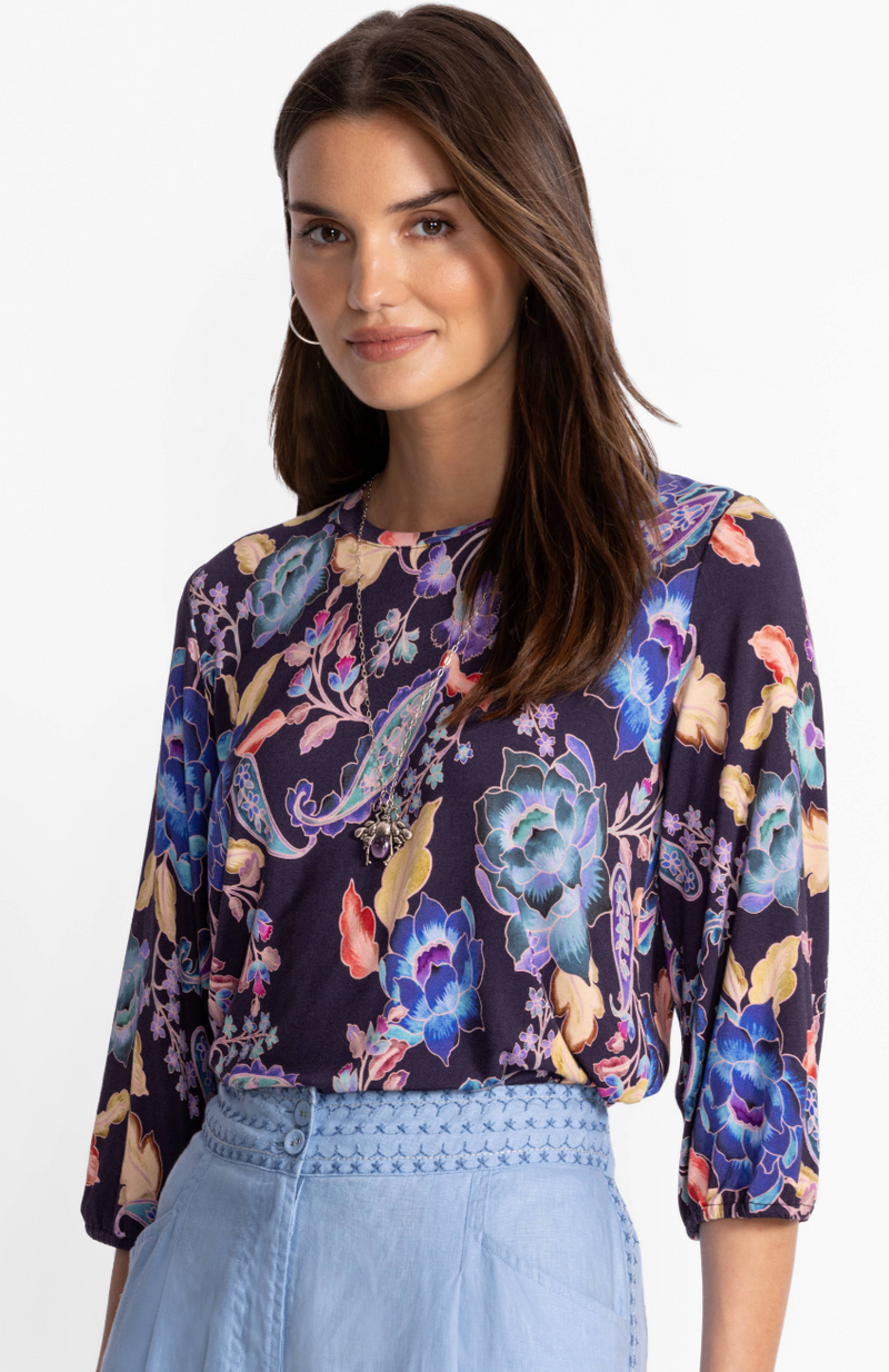 Navy Puff Sleeve Top