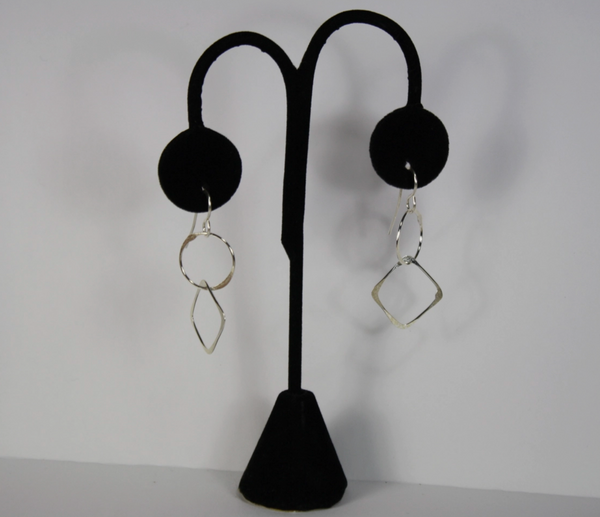 Sterling Silver Circle & Square Long Earring
