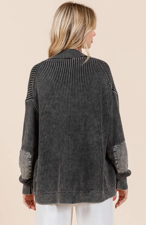 Charcoal Mineral Wash Patch Cardigan
