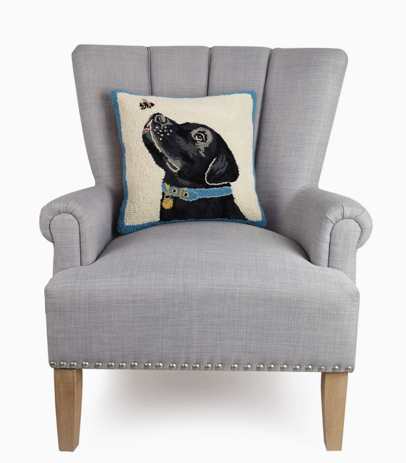 Black Lab with Bee Hook Pillow