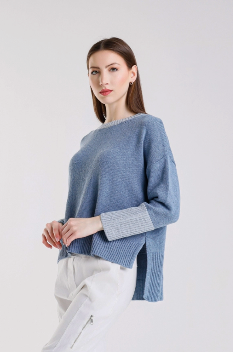 Lisbeth Contrast Neck Hi Low Sweater
