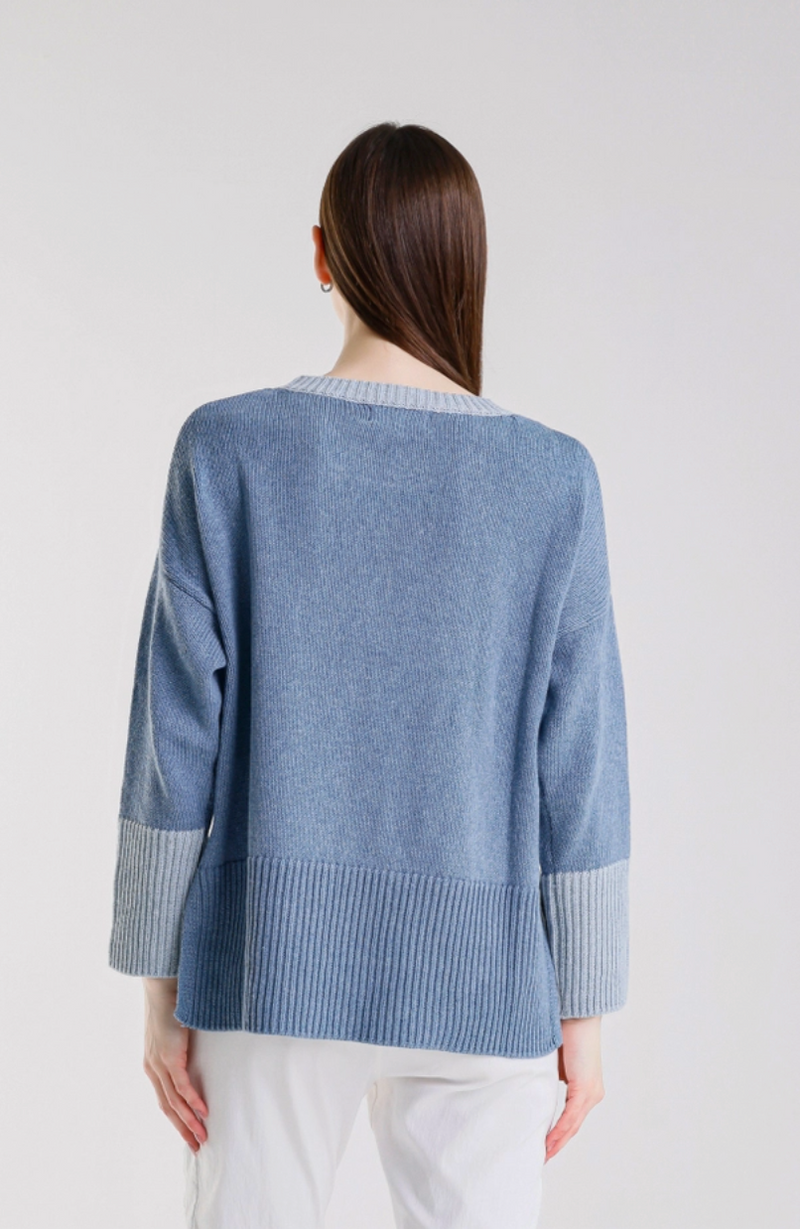 Lisbeth Contrast Neck Hi Low Sweater