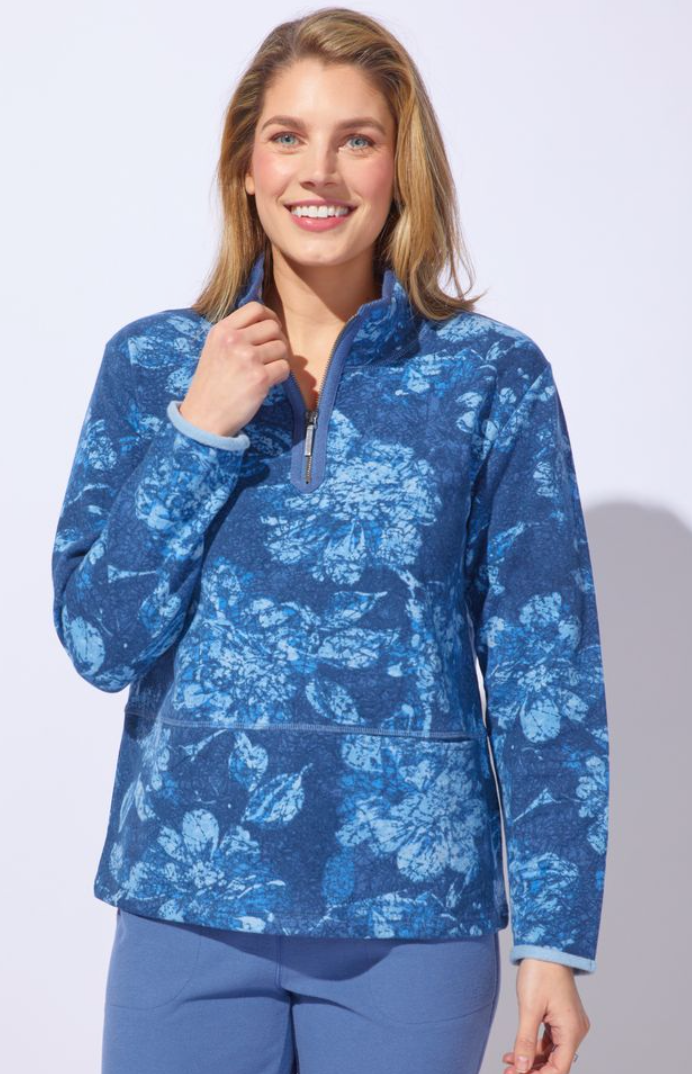 Denim Floral Fleece Pullover