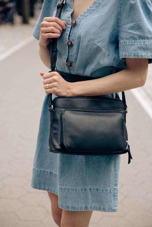 Black East West Leather Bag