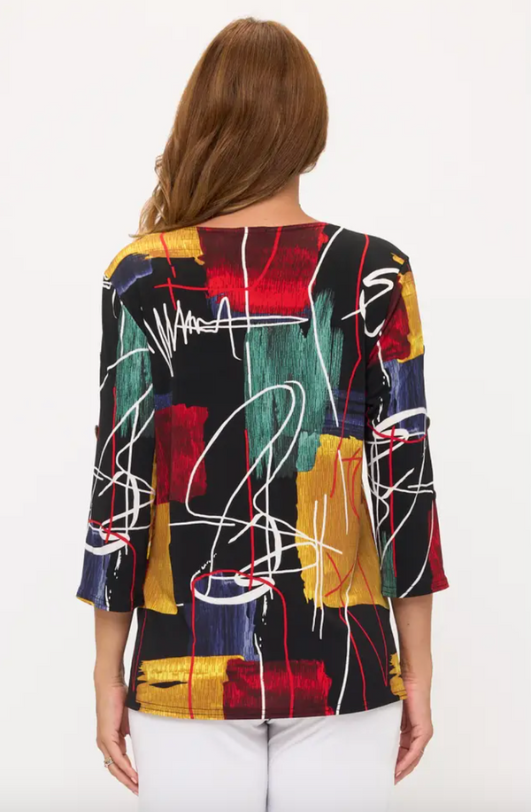 Abstract Side Button Sleeve Top