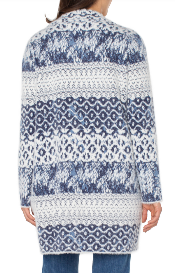 Blue & White Print Cardigan