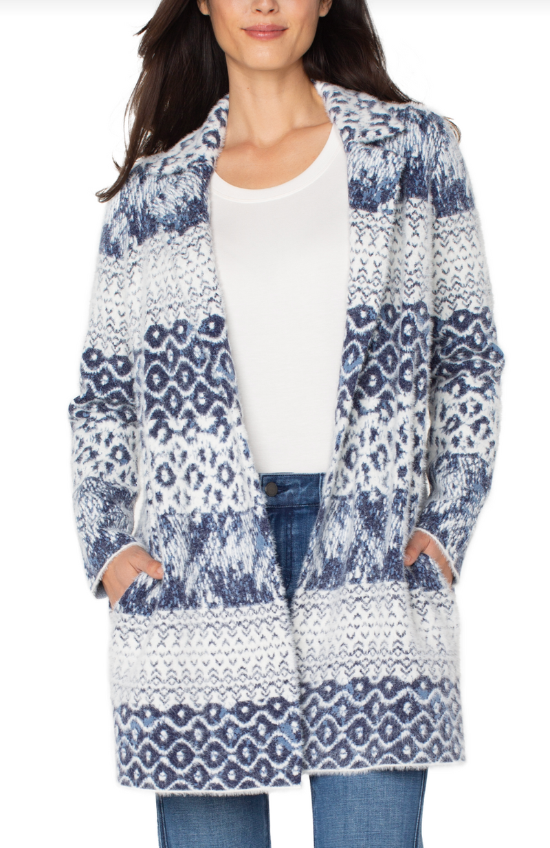 Blue & White Print Cardigan
