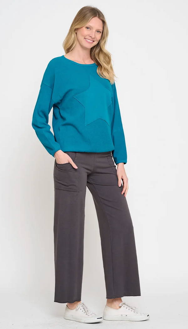 Teal Star Patch Top