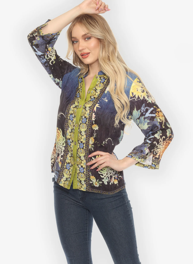 Mums Border Silk Blouse
