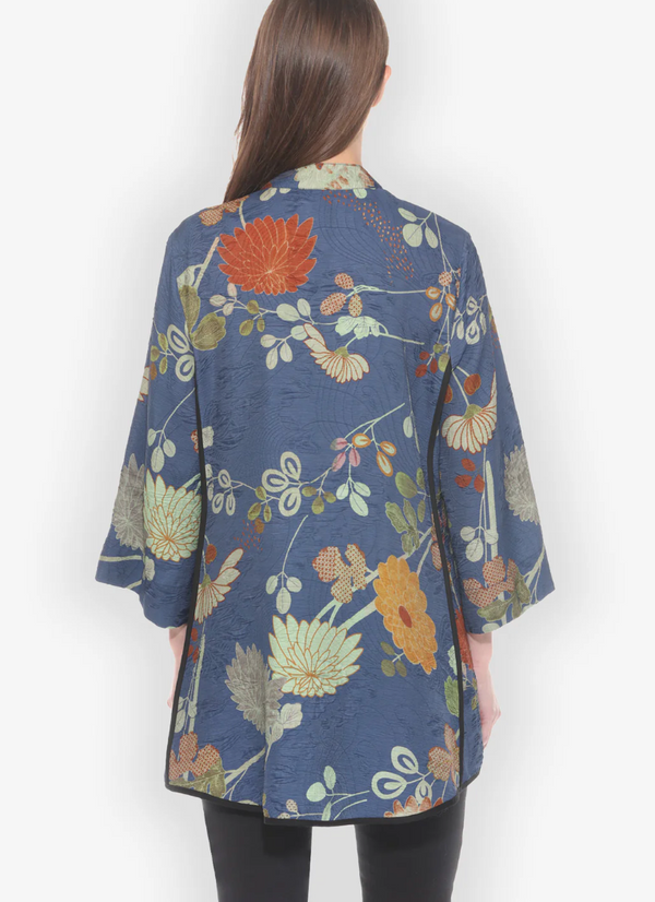 Garden in Blue Shaped Silk Blouse