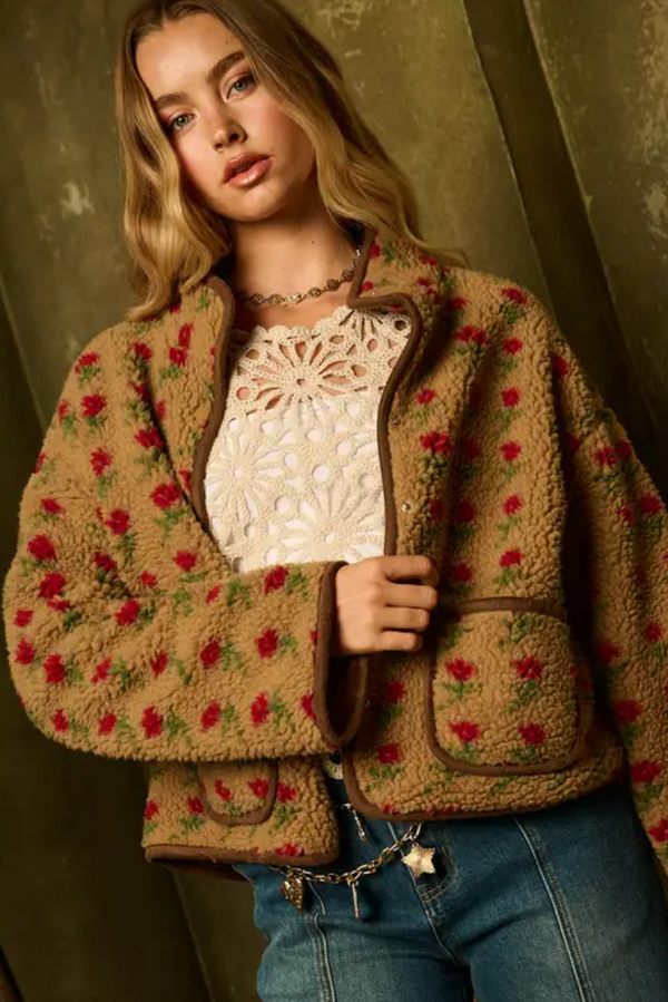 Brown Sherpa Rose Jacket