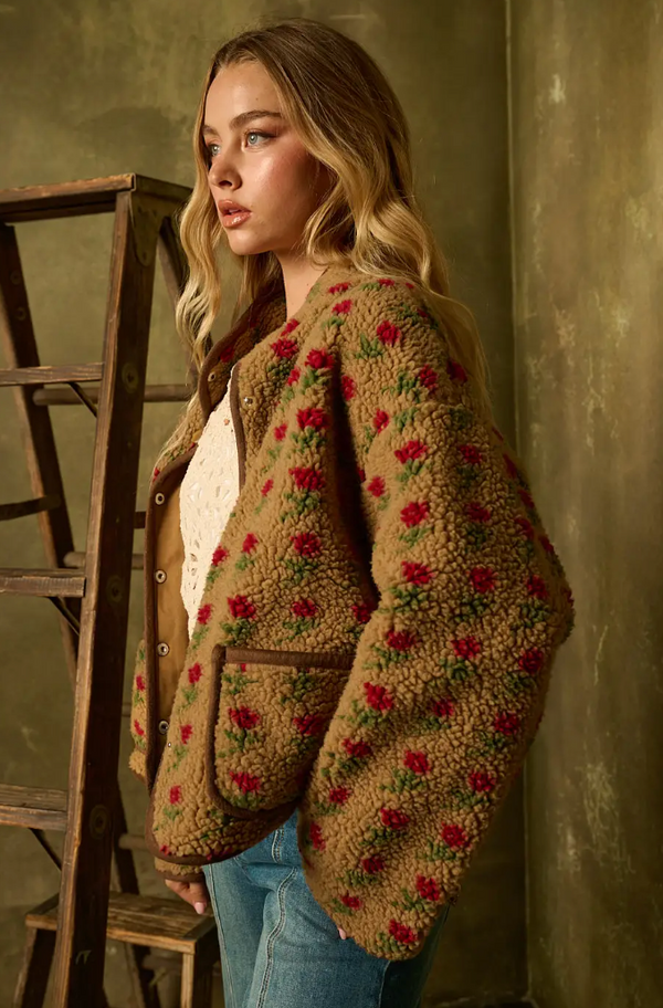 Brown Sherpa Rose Jacket