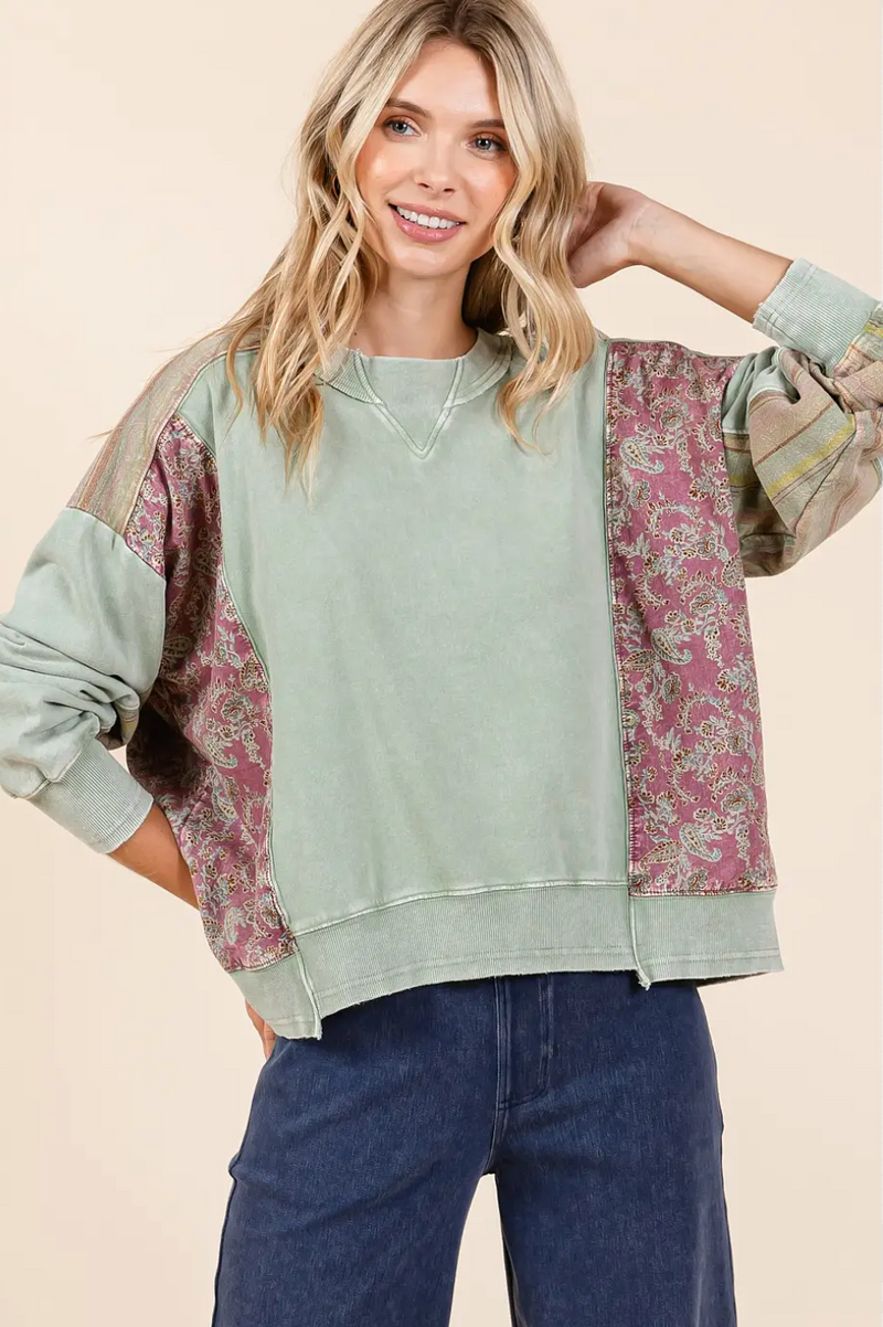Sage Patchwork Top