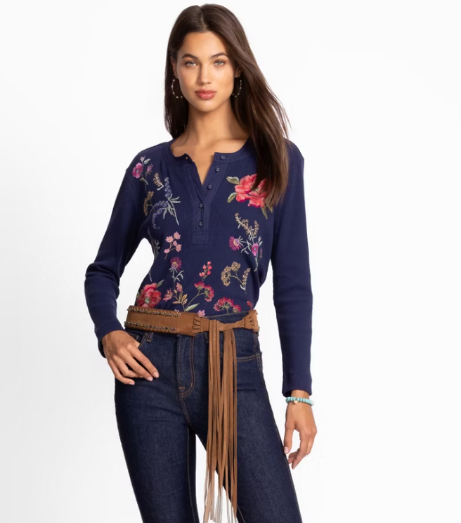 Blue Knight Embroidered Thermal Henley
