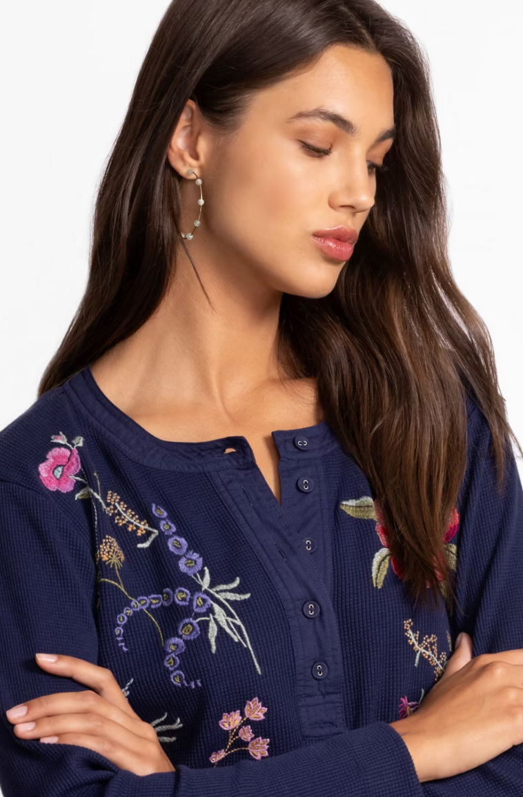 Blue Knight Embroidered Thermal Henley