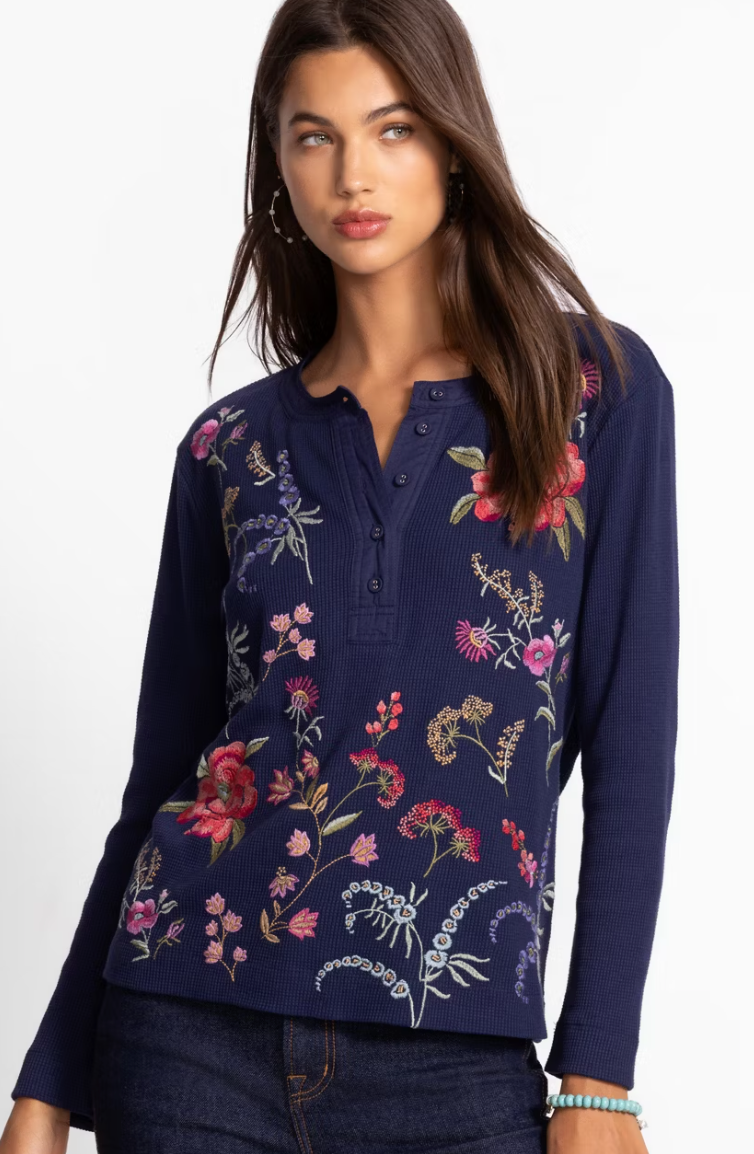 Blue Knight Embroidered Thermal Henley