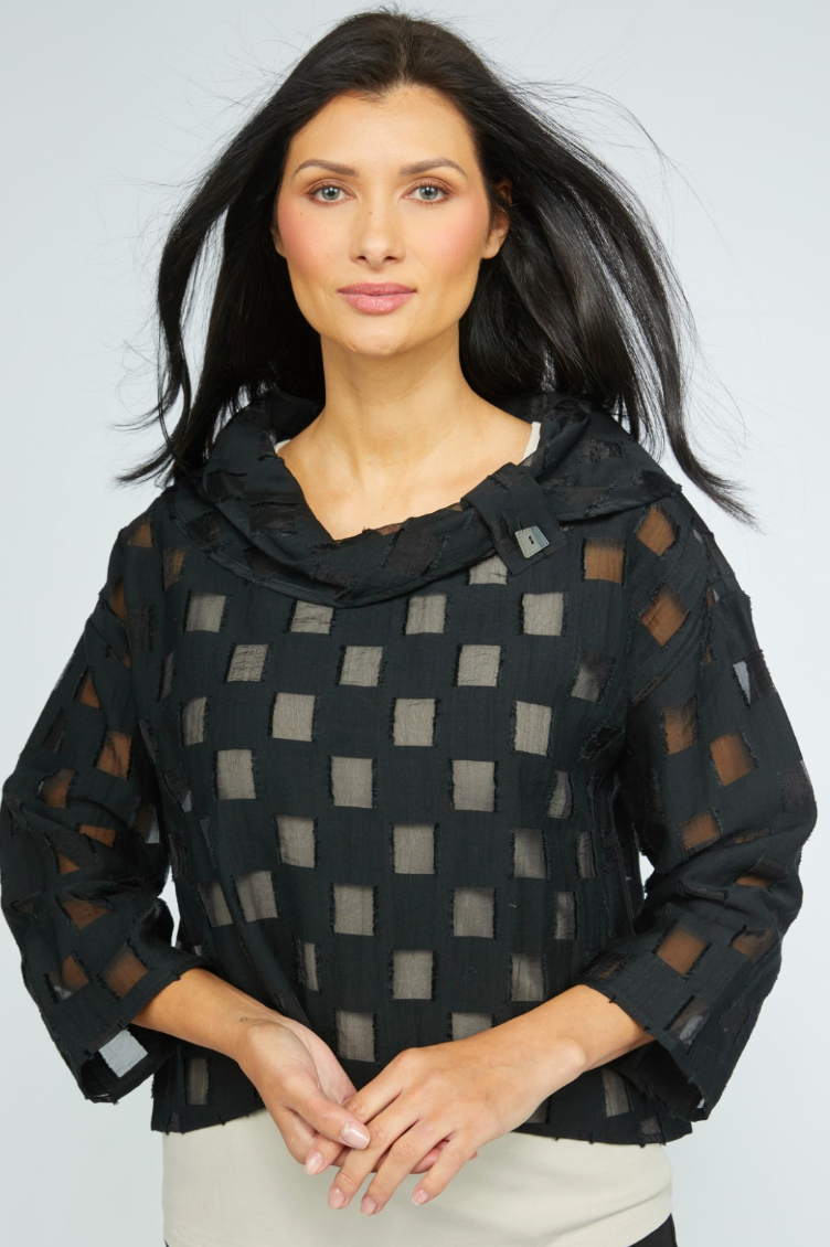 Black Checkered Mesh Top