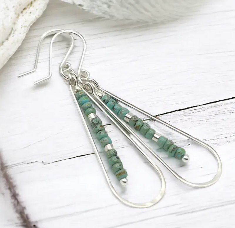 Long Silver Turquoise Hoop Earring