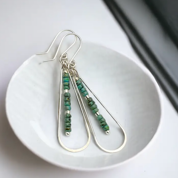 Long Silver Turquoise Hoop Earring