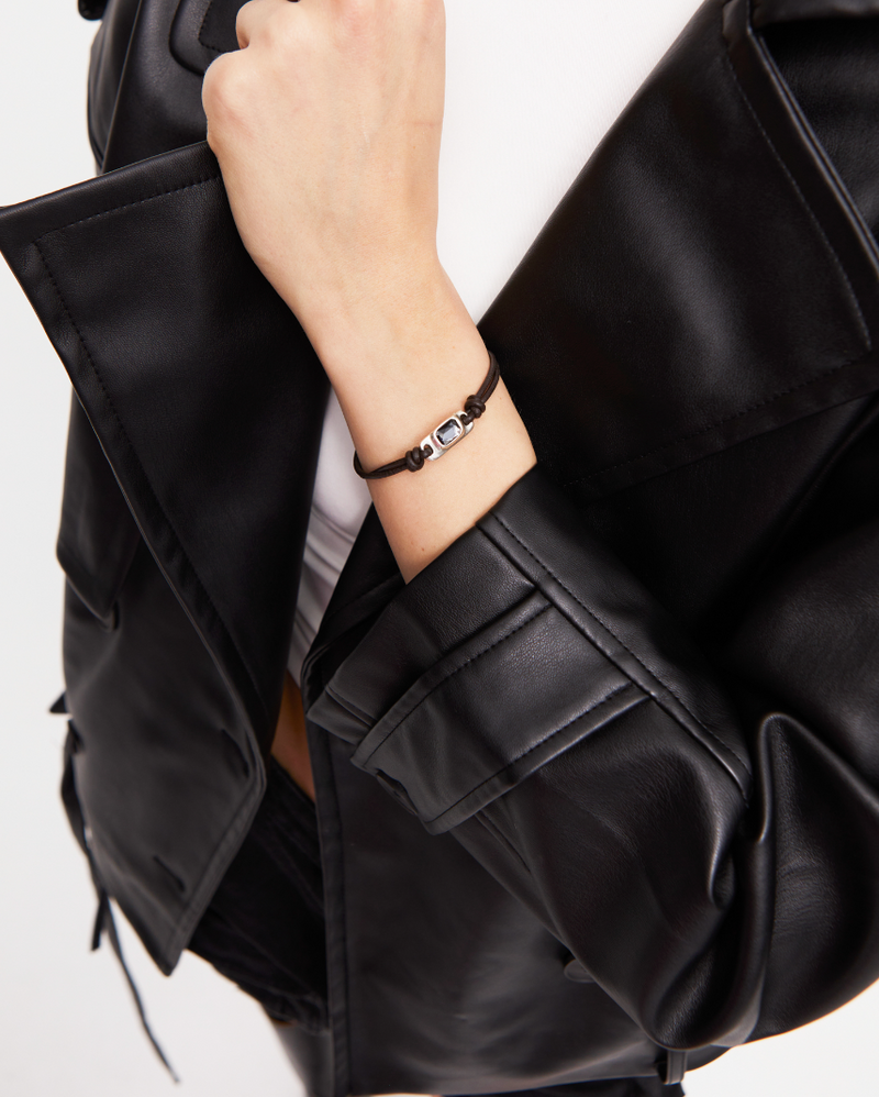 Grey Crystal Leather Bracelet