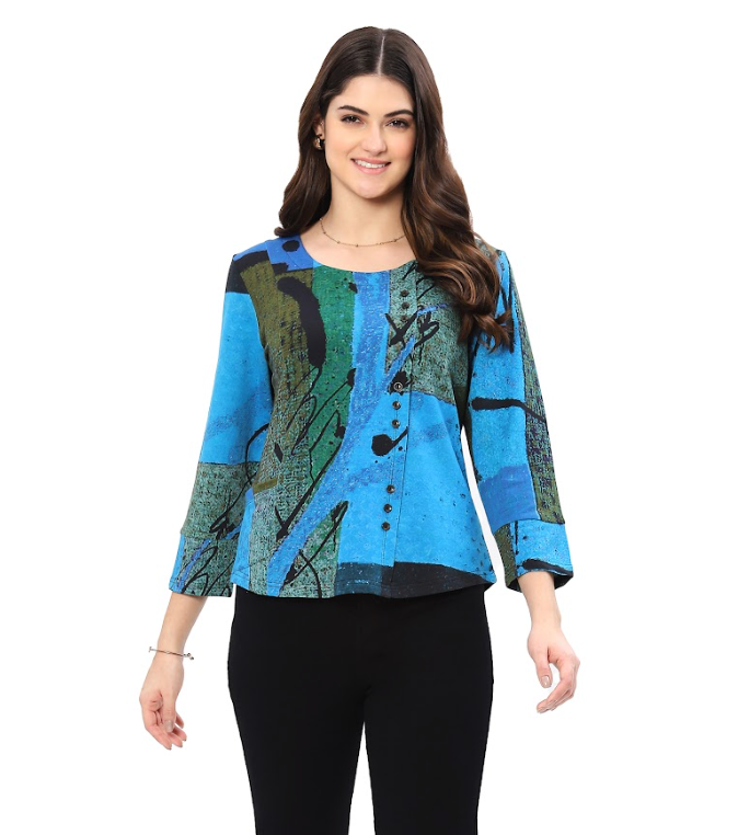 Andrea Blue Button Top
