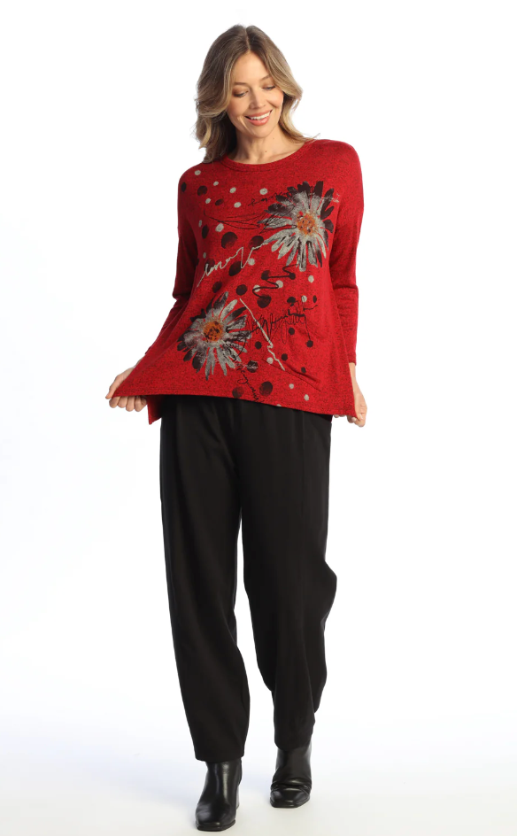 Red Heather Daisy Sweater Top