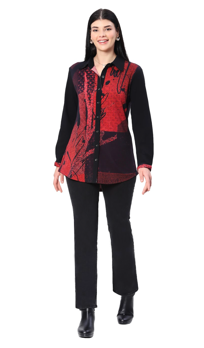 Black & Red Button Top