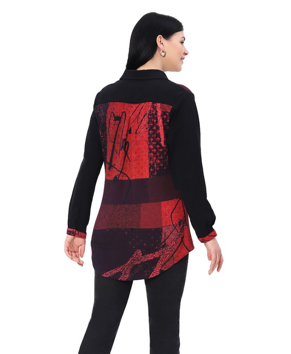 Black & Red Button Top