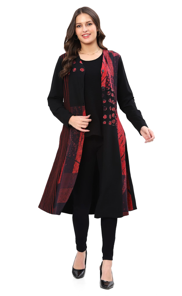 Red & Black Patch Shirt Dress
