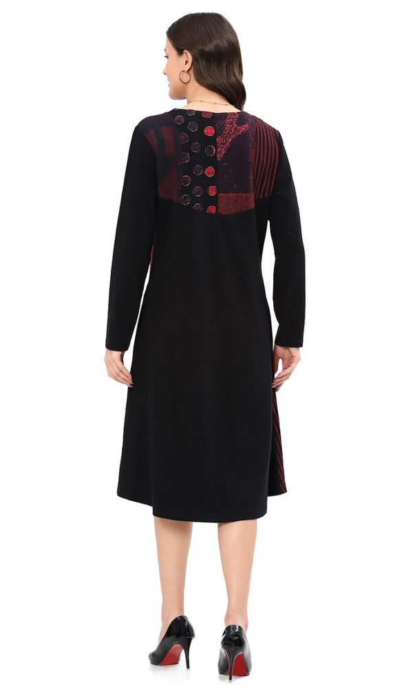 Red & Black Patch Shirt Dress