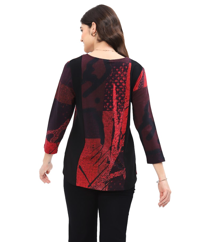 Red V-Neck Patch Top