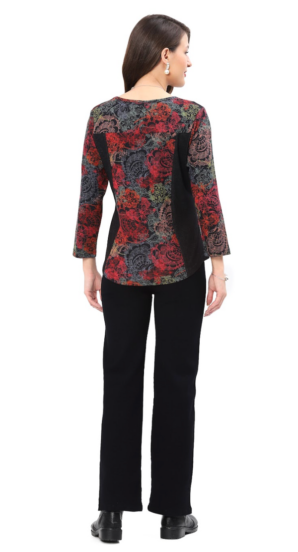 Red Floral Pannel Top