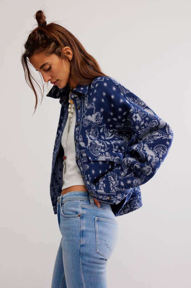 Indigo Bandana Button Top