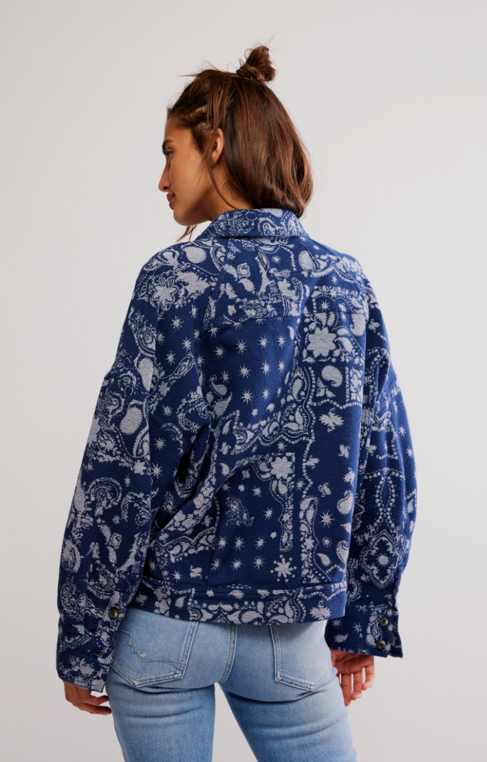 Indigo Bandana Button Top