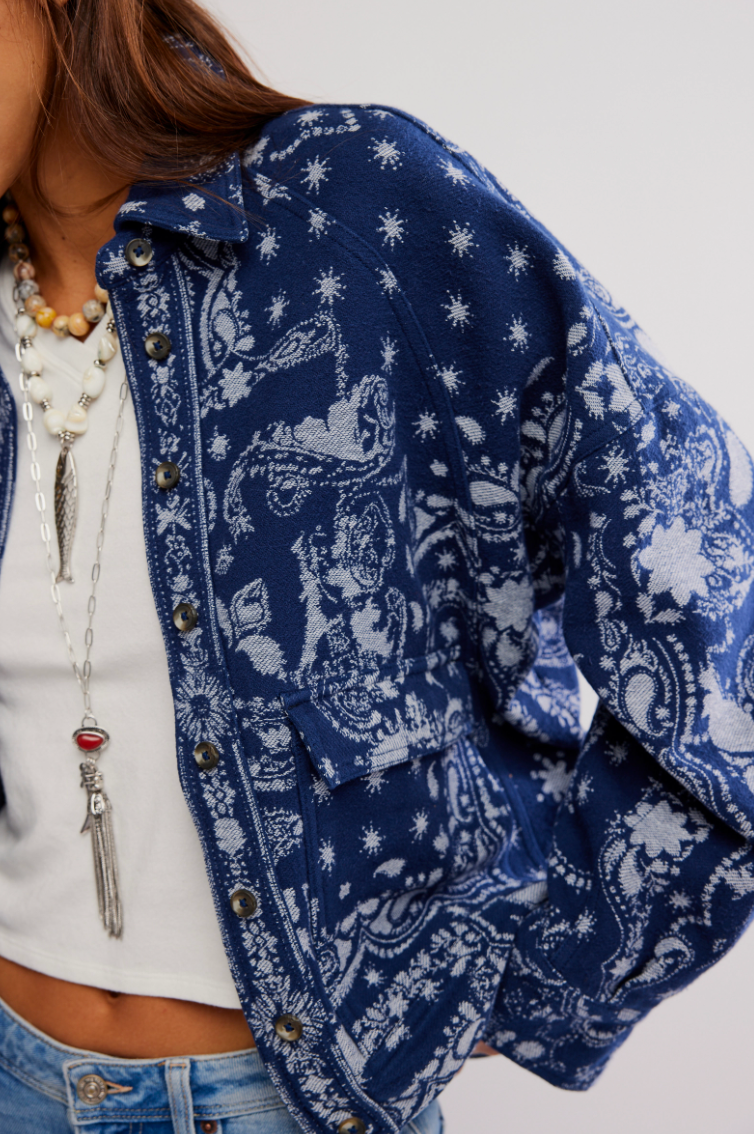 Indigo Bandana Button Top