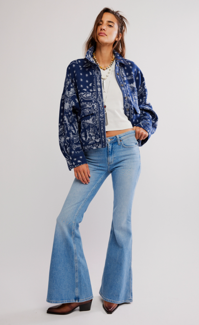 Indigo Bandana Button Top