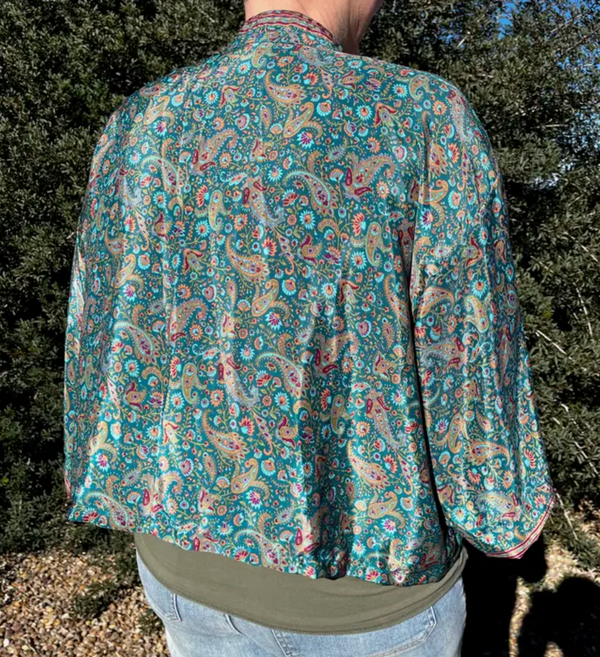 Teal Paisley Silk imono