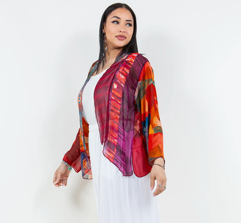 Red Patchwork Kimono Jacket